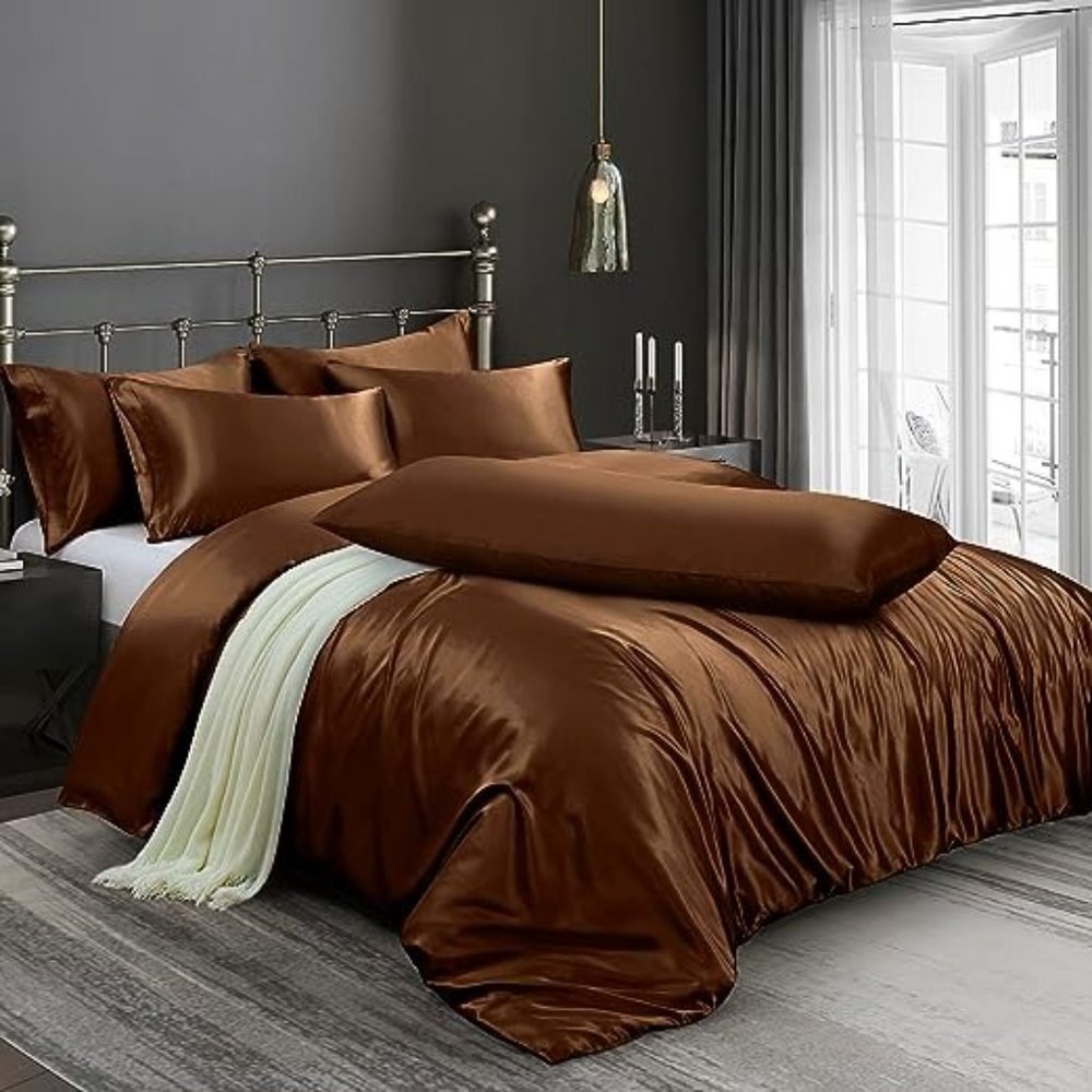 New 6 Pieces Satin Duvet Cover Full/Queen Size Luxury Silky Bedding Duvet Cover - Picture 4 of 6